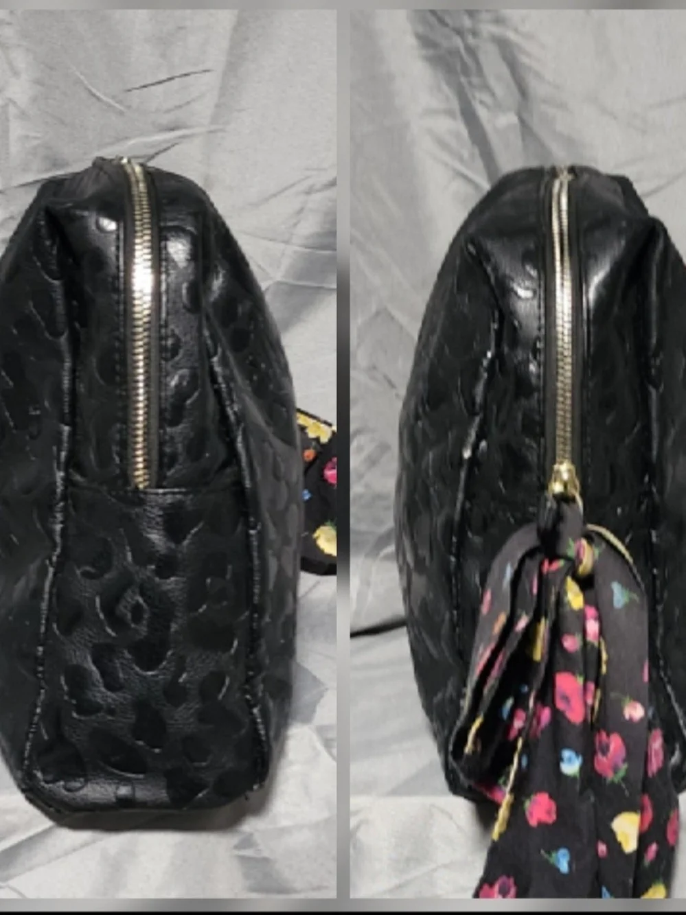 Betsey Johnson Black Embossed Leopard Print Large Cosmetic Pouch Toiletry Bag